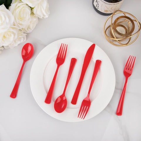 Image of 160 Piece Red Plastic Silverware - Heavy Duty Red Silverware Includes 80 Red Forks, 40 Red Spoons, 40 Red Knives, Red Plastic Utensils Perfect for Christmas Party or Daily Using