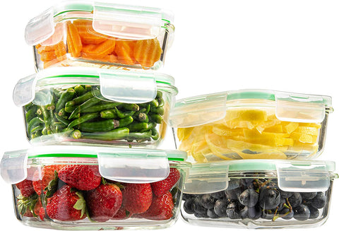 Image of 5-Pack of Glass Food Storage Containers with Airtight Snap Locking Lids to Keep Food Fresh - Oven to Table to Freezer | BPA-FREE