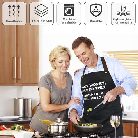 Image of Cooking Chef Apron for Men, Funny Apron Gifts for Men with 3 Pockets Adjustable Neck Strap Grilling Kitchen BBQ Dad Apron-Birthday Christmas Gifts for Dad, Mom, Husband, Friends, Boyfriend