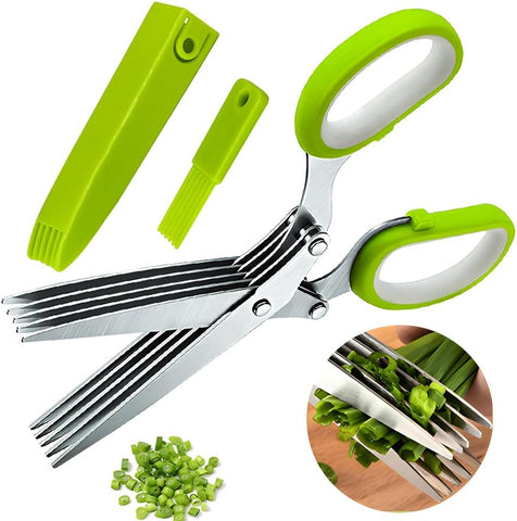 Image of Kitchen Herb Scissors,Multipurpose Food Scissors ,5 Stainless Steel Blades and Safety Cover Kitchen Scissorsfor Chopping Chive, Vegetables, Salad,Collard Greens, Parsleyherb Shears