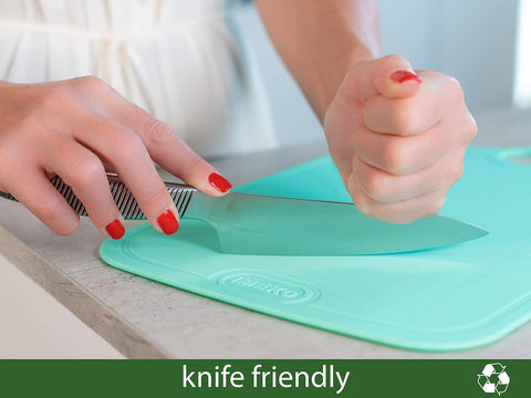 Image of TPU Cutting Board, BPA Free, Knife Friendly, Flexible, Dishwasher Friendly, Space Saving, Ergonomic Design, Chopping Mat - Aqua Green - Size: Medium 13.7" X 9.4"- W: 10 Oz.