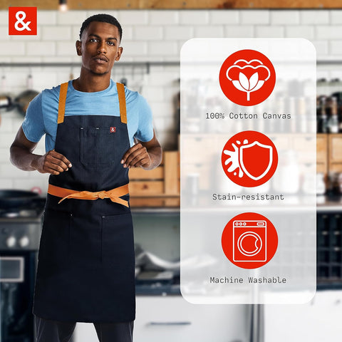 Image of Midnight Blue Crossback Apron - Professional Chef Apron with Pockets and Cross-Back Straps for Cooking & Grilling - Kitchen Aprons for Men & Women - 8Oz 100% Cotton Twill Fabric