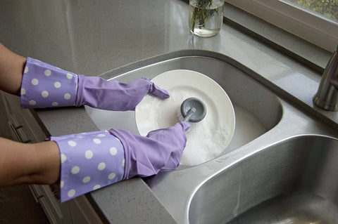 Image of Glam Reusable Latex Dishwashing Gloves for Kitchen or Cleaning, One Size, Yellow, 3 Pairs