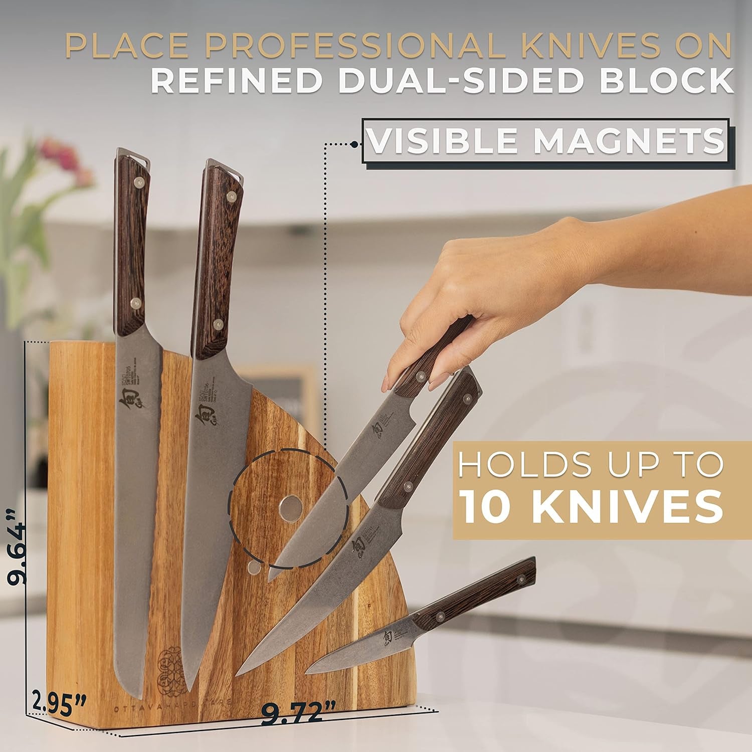 Elegant OTTAVA Magnetic Knife Block Attaches 10 Knives Sanitary Magnetic Knife Holders Magnetic Knife Holder Gift Magnetic Knife Blocks Elevate Kitchen