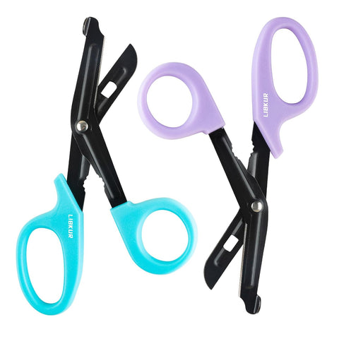 Image of Bandage Shears Medical Scissors Trauma Shears for ER Nurse Premium Quality Stainless Steel Shear 7.5" Fluoride Coated Non-Stick Blades Nursing Scissors for Doctor (Purple Blue)
