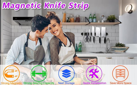 Image of Magnetic Knife Strips(15 Inch X Set of 2) Magnetic Knife Storage Strip, Knife Holder, Knife Rack, Knife Strip, Kitchen Utensil Holder, Tool Holder, Multipurpose Magnetic Knife Rack