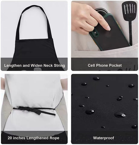 Image of 2 Pack Kitchen Apron with Hand Wipe,Water-Drop Resistant with 2 Pockets Cooking Bib Aprons for Women Men Chef
