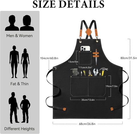 Image of 1-2 Pcs Kitchen Aprons for Women Men with Pockets, Adjustable Strap Chef Apron for Cooking Restaurant Work