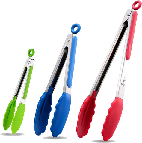 Image of Premium Stainless Steel Locking Kitchen Tongs with Silicon Tips, Set of 3-7", 9" and 12"