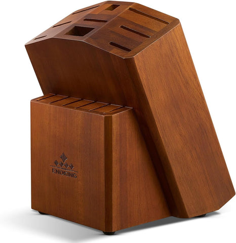 Image of 15 Slots Universal Knife Block, Acacia Wood Knife Block without Knives, Knife Holder for Kitchen Counter- Wider Angled Openings for Keeping Knives Sharp