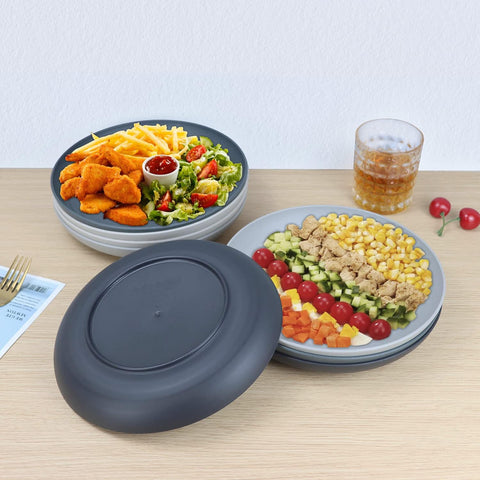 Image of Deep Dinner Plates Set of 8 Alternative for Plastic Plates Microwave and Dishwasher Safe Wheat Straw Plates for Kitchen Unbreakable Kids Plates with 4 Colors (Stone Grey, 8 Inch)