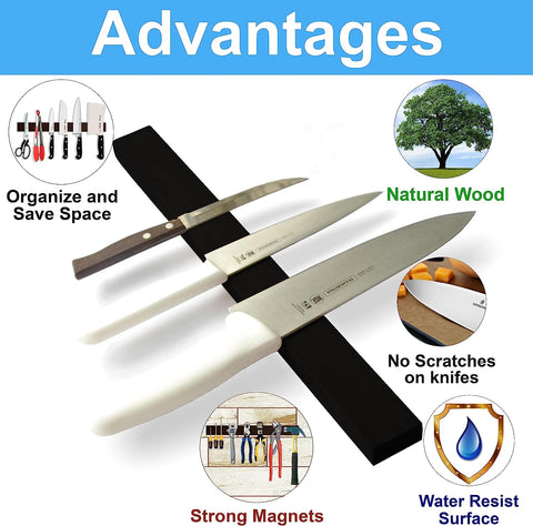 Image of 12 Inch Black Knife Magnetic Strip Use as Magnetic Knife Holder for Wall - Magnetic Knife Strip - Kitchen Magnetic Knife Bar Rack