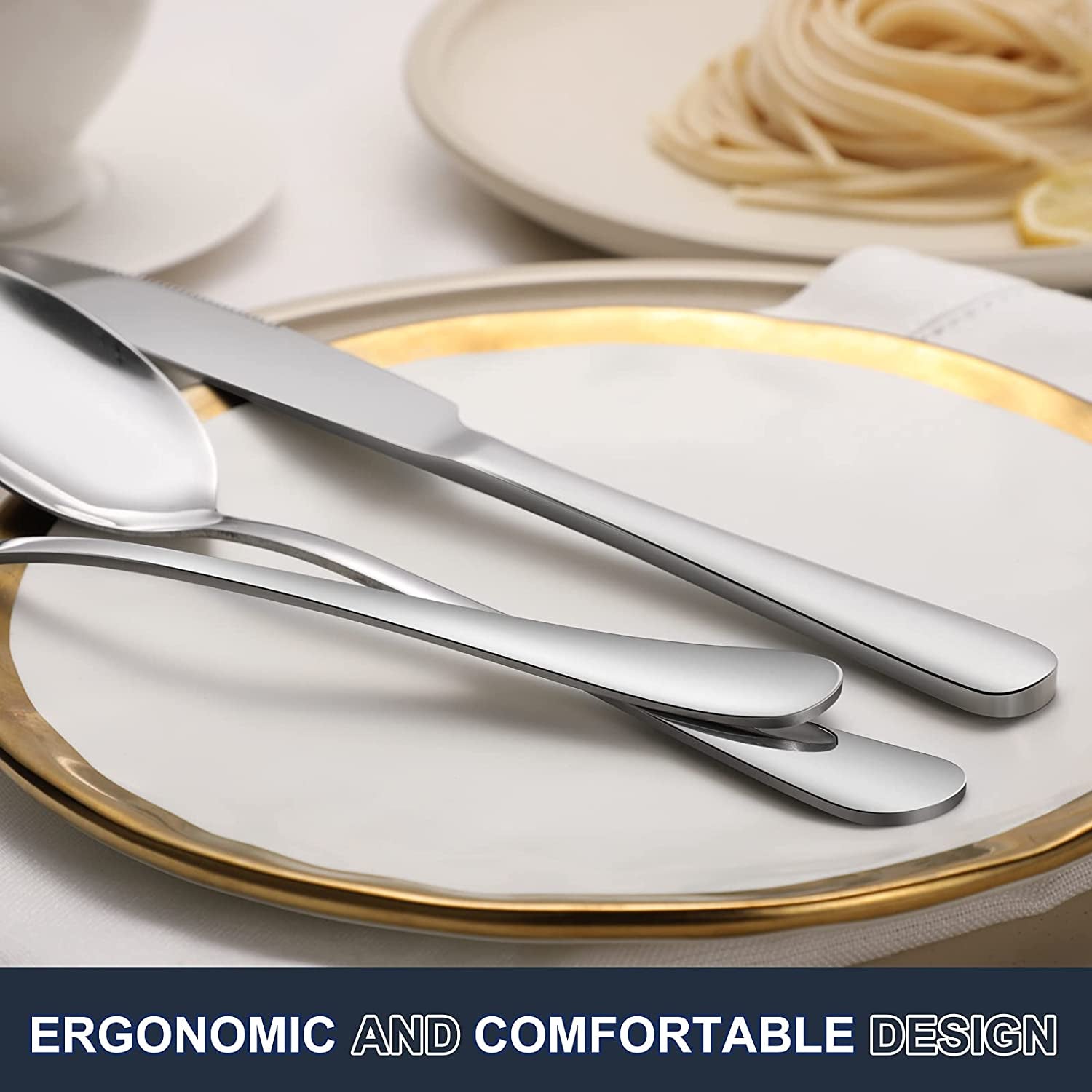 24-Piece Forks and Spoons Silverware Set, Food Grade Stainless Steel Flatware Cutlery Set for Home, Kitchen and Restaurant, Mirror Polished, Dishwasher Safe