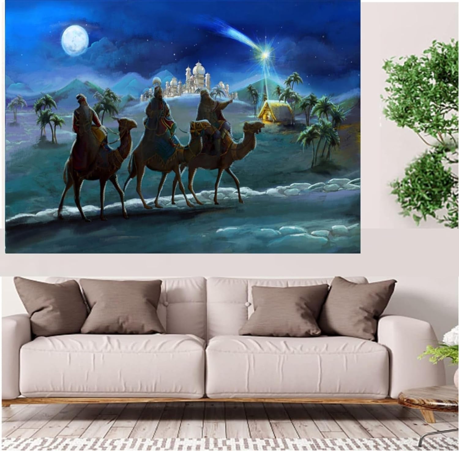 Photography Background Christmas Night Nativity Manger Nativity Scene Desert Manger Background Shepherds Kings Sheep Photography Backdrops Photostudio 7×5 Feet