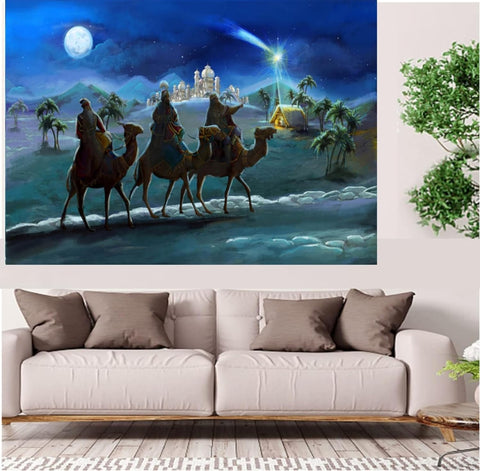 Image of Photography Background Christmas Night Nativity Manger Nativity Scene Desert Manger Background Shepherds Kings Sheep Photography Backdrops Photostudio 7×5 Feet