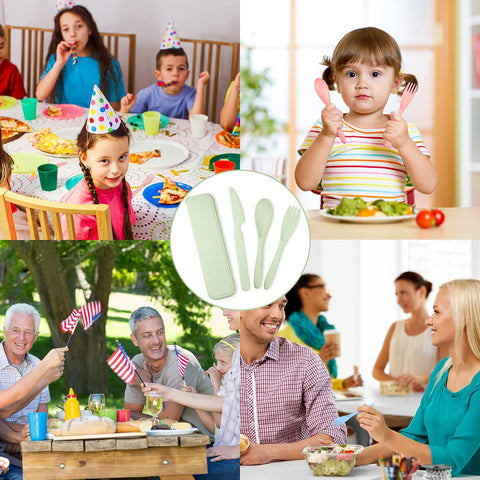 Image of 8 Sets Reusable Travel Utensils Set with Case Portable Spoon Knife Fork Tableware Lunch Box Spoon Fork Portable Cutlery for Kids Adult Travel Picnic Camping Christmas Thanksgiving