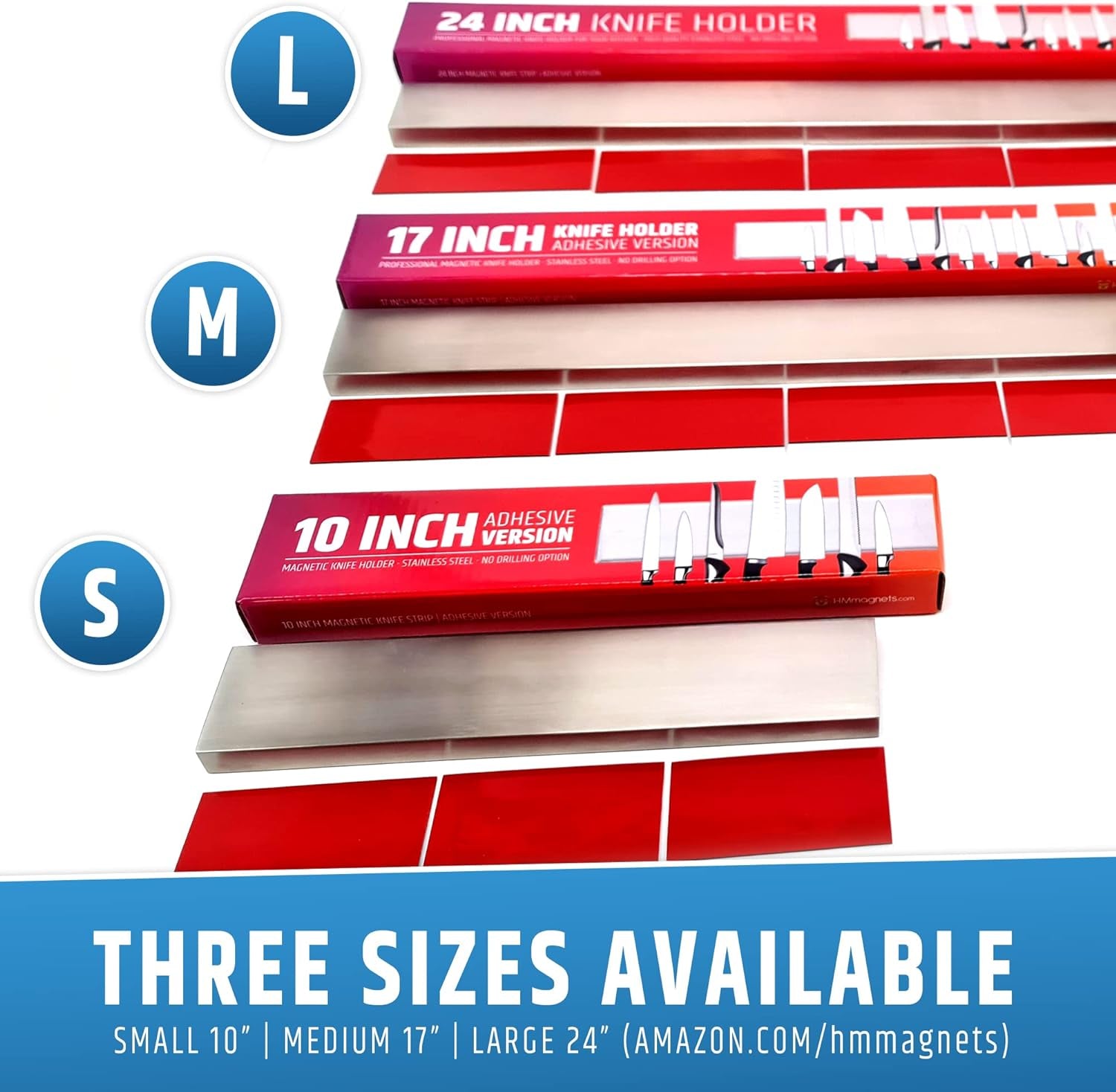 Strong Adhesive (No Drill) Magnetic Knife Holder for Wall - Professional 17 Inch Knife Strip - No Screws Needed - Adhesive Backing - Stainless Steel Knife Bar (Upgraded Version β Will Not Fall)