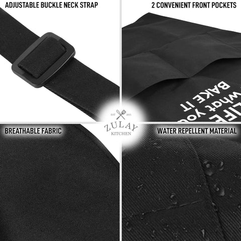 Image of Zulay 2-Pack Funny Aprons for Men & Women - Kitchen Aprons with Adjustable Neck Strap & 2 Large Pockets