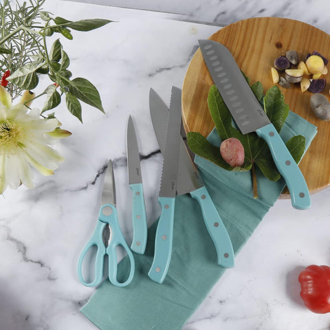 Image of Scottsdale Stainless Steel Cutlery, Knife Block Set (14-Piece), Turquoise