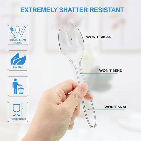 Image of Disposable Spoons, 100 Counts Cutlery Set and Disposable Cutlery, Forks Spoons and Knives Set, Safe, Healthy and Non-Toxic for Daily Use and Gathering Parties, Restaurant Kitchen Utensils Set