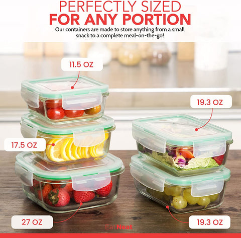 Image of 5-Pack of Glass Food Storage Containers with Airtight Snap Locking Lids to Keep Food Fresh - Oven to Table to Freezer | BPA-FREE