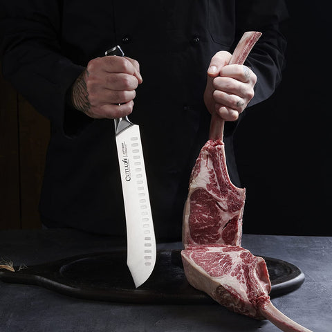 Image of Butchers Knife Set – Cimeter and Bullnose Butcher Breaking Knives – Forged High Carbon German Steel – Full Tang & Razor Sharp – Ergonomic Handle Design – Artisan Series