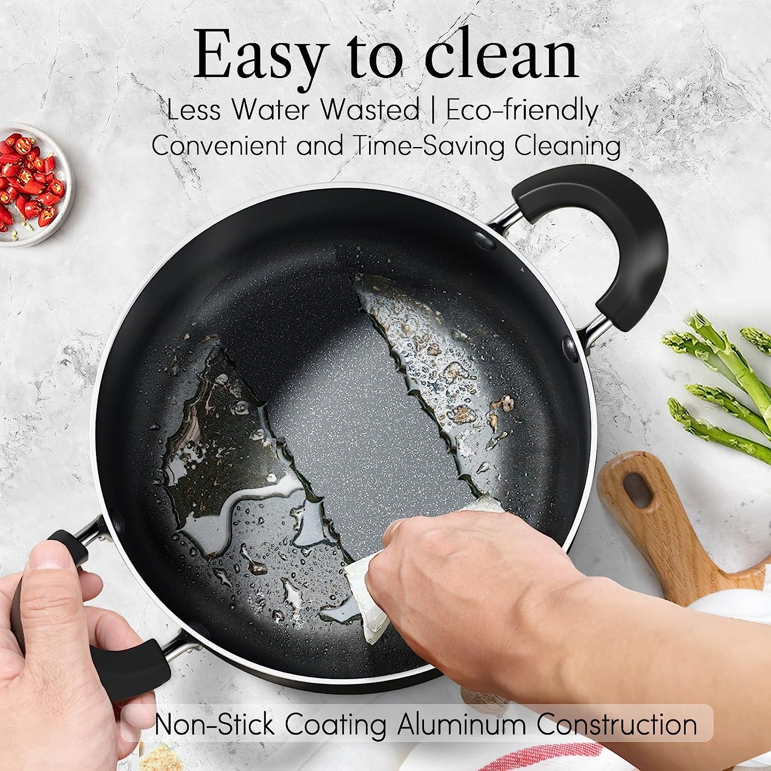 Basics Pots and Pans Cooking, 15-Piece Nonstick Cookware Set, Black
