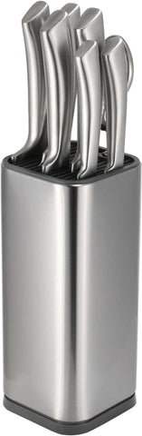 Image of Universal Knife Block Holder, Stainless Steel Organizer with Scissor Slots, Space-Saving Countertop Storage Stand for Any Knife up to 8.10 Inches, (Knives Not in Included) (Silver)