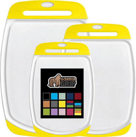 Image of The Original  Oversized 100% BPA Free Reversible Durable Kitchen Cutting Board Set of 3, Dishwasher Safe, Nonslip Handle Border Plastic Boards, Juice Groove, Chopping Food, Cooking, Yellow
