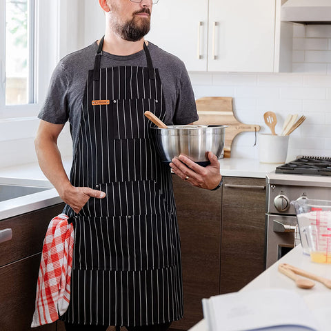 Image of Chef Apron for Men and Women - Kitchen Apron with Pockets & Adjustable Neck Straps - Cooking Apron 100% Cotton