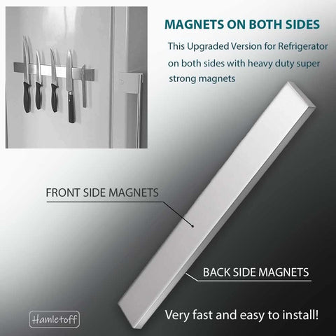Image of (Fridge) Magnetic Knife Holder for Refrigerator – 16 Inch Professional Double Sided Magnetic Knife Strip for Fridge - Stainless Steel Magnetic Knife Holder for Wall Self Adhesive