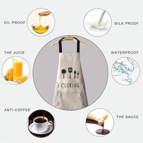 Image of Women Kitchen Apron with Hand Wipe Pockets,Big Pocket,Hand-Wiping, Waterproof for Cooking Baking