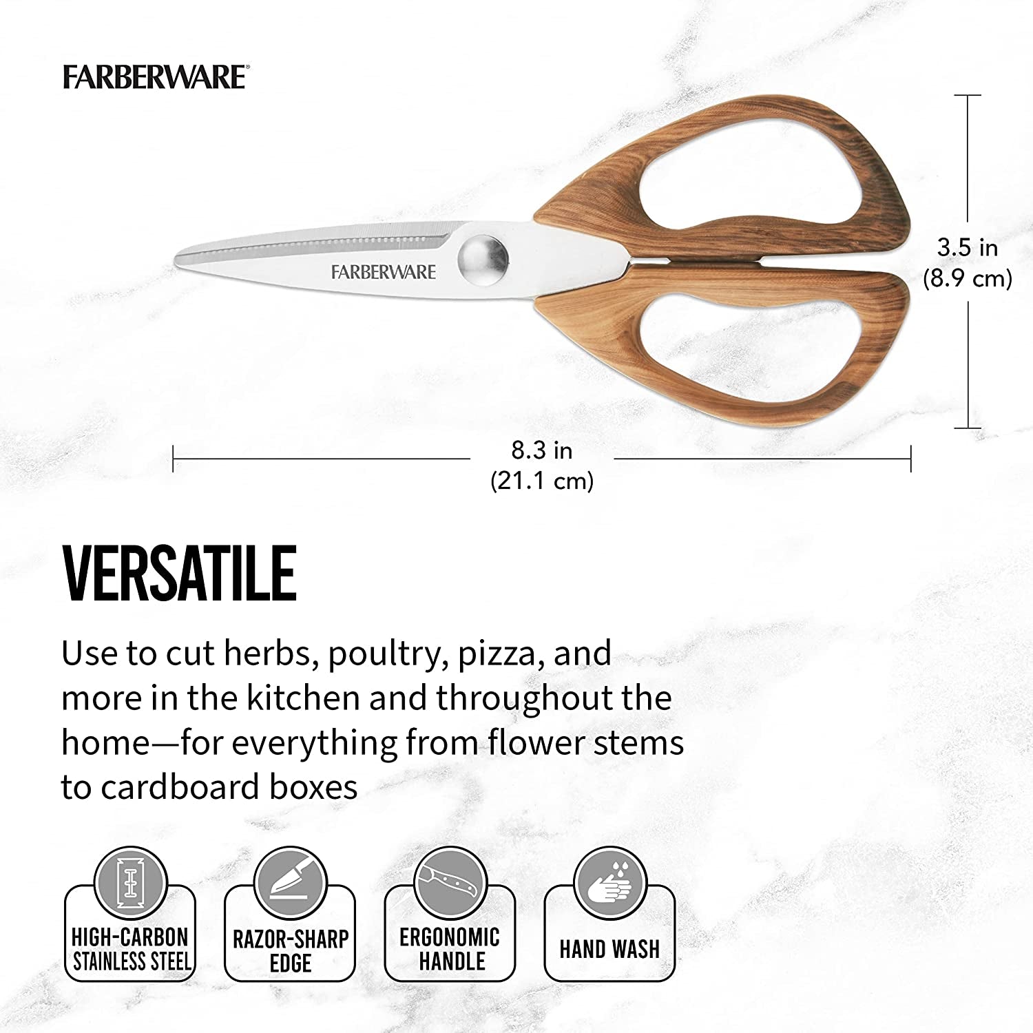 5221282 All Purpose Shear, Pecan Wood Handles 8.2 X 3.5 X 0.5 Inches