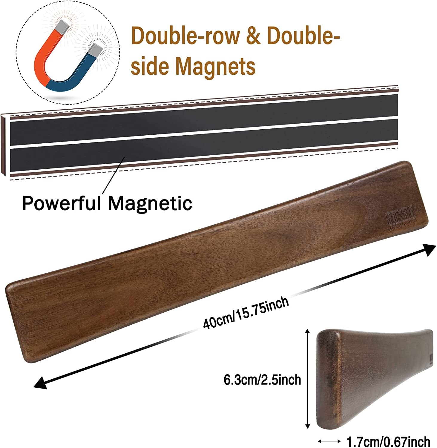 Magnetic Knife Strips, Magnetic Knife Holder for Wall 16 Inch, Acacia Wood Knife Magnetic Strip Use as Knife Bar, Knife Holder for Kitchen Utensil Organizer