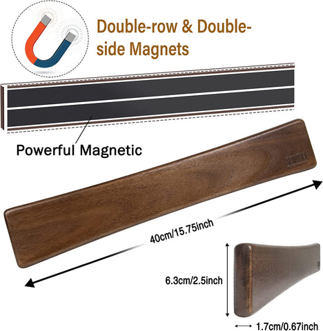Image of Magnetic Knife Strips, Magnetic Knife Holder for Wall 16 Inch, Acacia Wood Knife Magnetic Strip Use as Knife Bar, Knife Holder for Kitchen Utensil Organizer