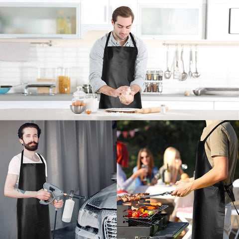 Image of 2 Pack Waterproof Rubber Vinyl Apron 40" Aprons for Men Heavy Duty Chemical Resistant Work Apron Extra Long Grilling Aprons with Adjustable Bib Apron for Dishwashing Lab Butcher Cooking Kitchen Black