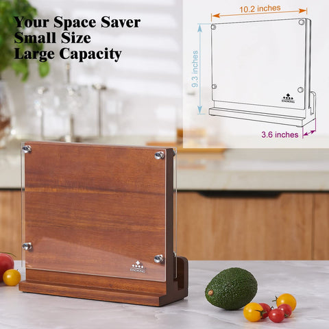 Image of Magnetic Knife Block with Acrylic Shield, Double Side Kitchen Knife Holder without Knives- Acacia Wood Universal Knife Storage Organizer with Powerful Magnet for Kitchen Counter