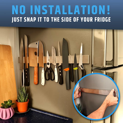 Image of Fridge Applicable Stainless Steel Magnetic Knife Holder with Anti-Slide Upgrade - 22 Inch Professional Double Sided Knife Strip for Refrigerator - Knife Rack/Knife Bar with Powerful Pull Force