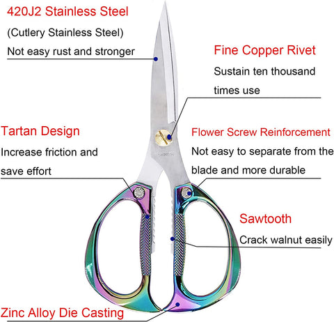Image of Heavy Duty Kitchen Scissors, 7.5Inches Stainless Steel Multi-Function Kitchen Shears with Zinc Alloy Handle, Kitchen Tools for Chichen, Meat, Herbs, Vegetable, BBQ