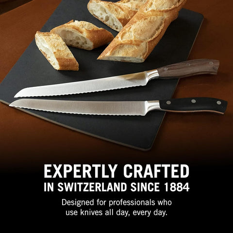 Image of Grand Maître Bread Knife with Curved Serrated Blade & Wood Handle - Sharp Kitchen Utensil - 9”