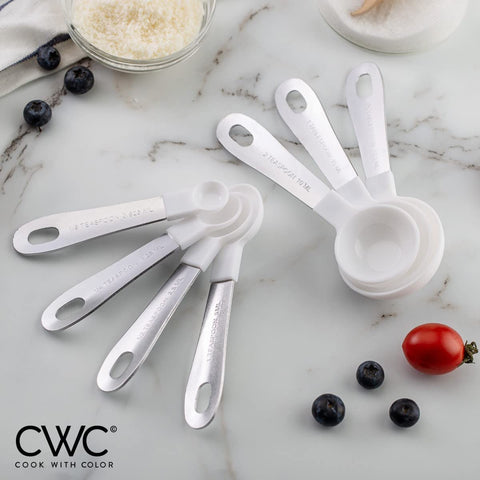 Image of 12 PC Measuring Cups Set and Measuring Spoon Set, Stainless Steel Handles, Nesting Kitchen Measuring Set, Liquid & Dry Measuring Cup Set (White)