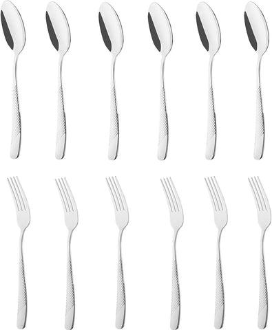 Image of 12 Pcs Spoon and Fork Set 6 Silverware Forks and 6 Silverware Spoons, Music Note Stainless Steel Flatware Cutlery Set, Silverware Flatware Fork and Spoon Dishwasher Safe for Home Kitchen Restaurant