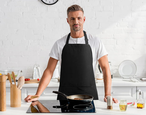 Image of 2 Pack Bib Apron, Adjustable with 2 Pockets, Water and Oil Resistant, Cooking Kitchen Chef Apron for Women Men