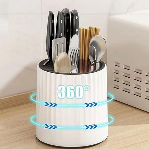 Image of 360 Degree Rotating Knives Holder for Kitchen Counter, Multifunctional Plastic Kitchen Utensil Holder, Large Capacity Knives Block, Space Saving Knife Organizer, Chopsticks Knife Block Utensil Stand