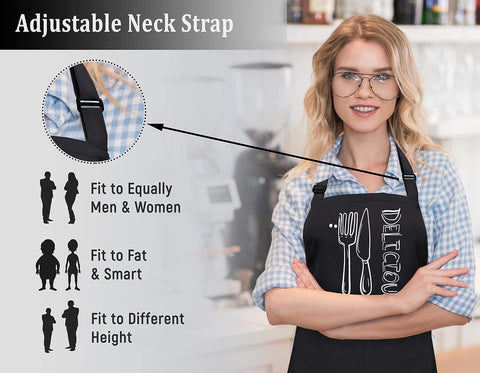 Image of Cotton Enrich Funny Kitchen Apron 1 Pack - Waterdrop Resistant 2 Pockets Workshop Aprons for Women Men Chef XXL Size