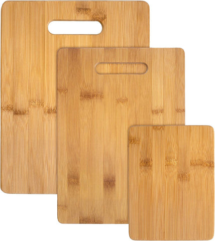 Image of 3-Piece Bamboo Cutting Board Set; 3 Assorted Sizes of Bamboo Wood Cutting Boards for Kitchen