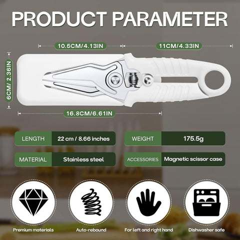 Image of White Kitchen Scissors for Heavy Duty Work Poultry Shears Dishwasher Safe Meat Shears Stainless Steel Cooking Scissors for Chicken Thanksgiving Christmas Day