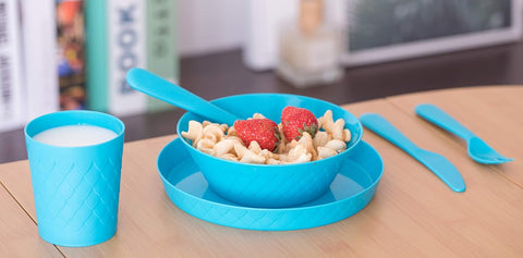 Image of Kids Dinnerware Set for 4 | 24 Piece Plastic Dishes Dinnerware Sets | Dinnerware Set Plastic 4 Plates, 4 Bowls, 4 Cups, 4 Forks, 4 Knives, and 4 Spoons