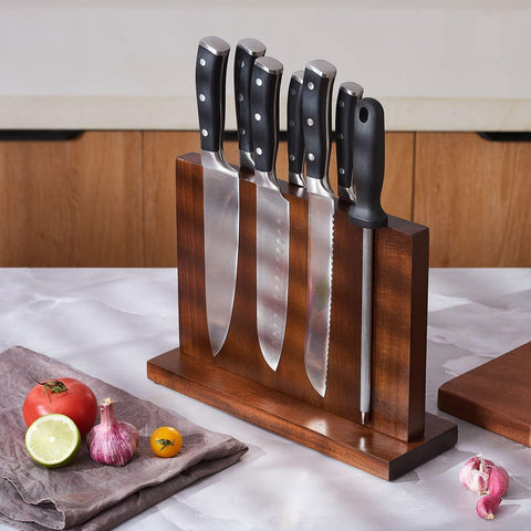 Image of Magnetic Knife Block Kitchen Knife Holder without Knives- Natural Acacia Universal Knife Storage Organizer with Powerful Magnets for Kitchen Counter
