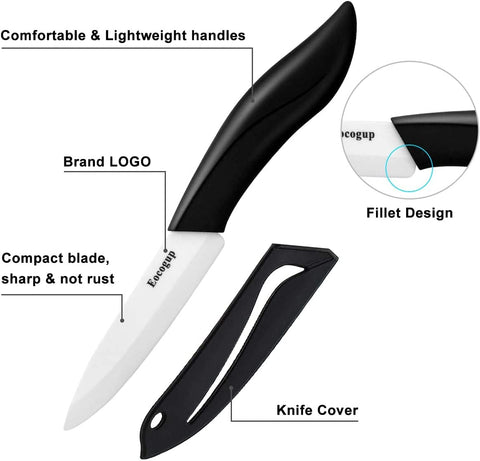 Image of Paring Knife, Large Handle and Super Sharp Ceramic Knife Blade of 4 Inch,Rust Proof Stain Resistant,Abs Handle(Black).